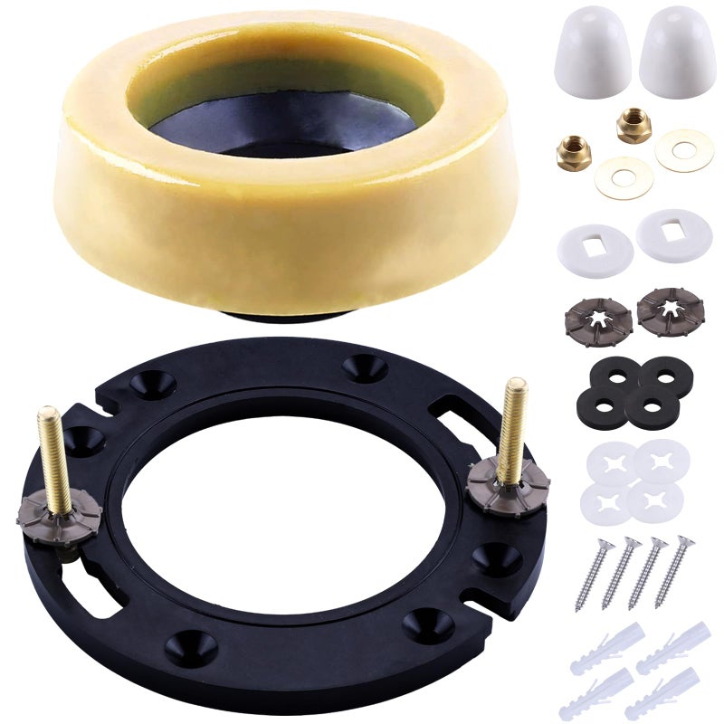 MENNTY Toilet Flange Extra Thick with Toilet Wax Ring Replacement Kit, Include Wax Ring Bolts PVC Toilet Flange Repair Kit for 3"" or 4"" Pipes, Fit Toilet Install & Repair - Image 1